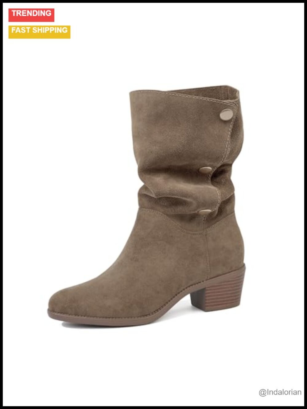 Suede Mid-Calf Boots 3-Way Fold-Over Chunky Block Heel Slouch Pointed Toe